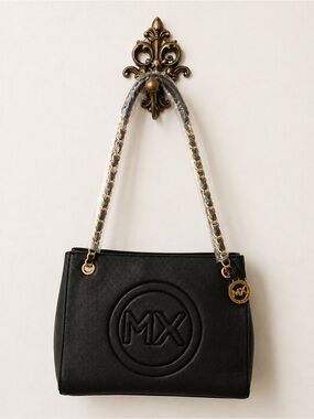 Max Studio Black Tote with Gold Chain Handles